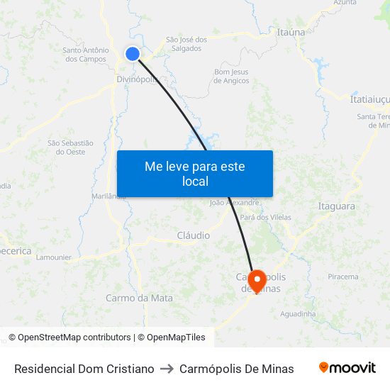 Residencial Dom Cristiano to Carmópolis De Minas map