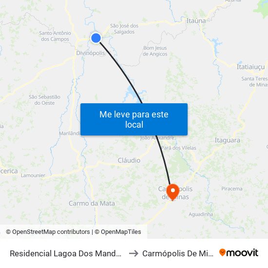 Residencial Lagoa Dos Mandarins to Carmópolis De Minas map