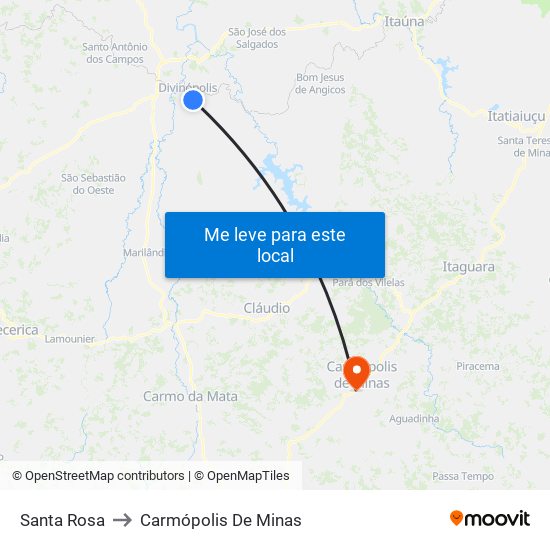 Santa Rosa to Carmópolis De Minas map