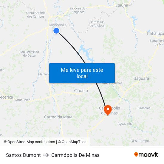 Santos Dumont to Carmópolis De Minas map