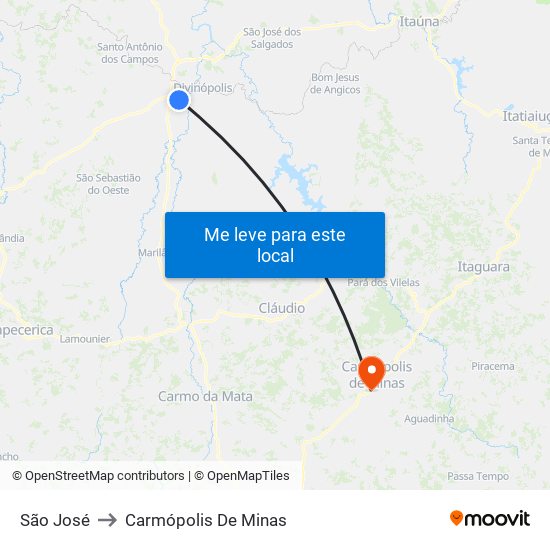 São José to Carmópolis De Minas map