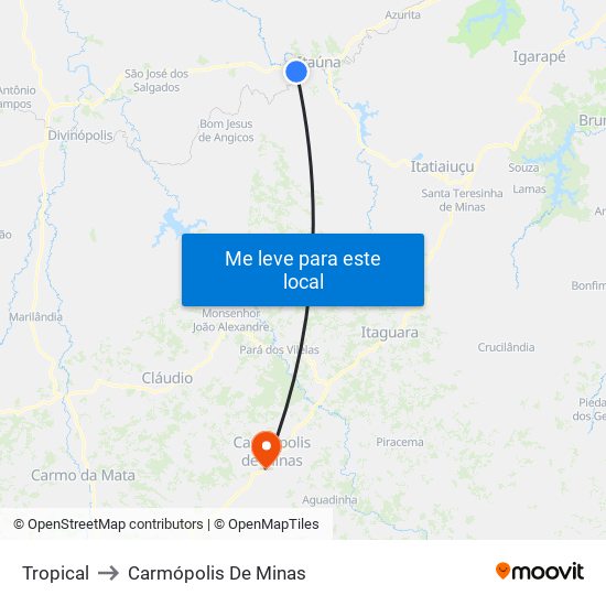 Tropical to Carmópolis De Minas map