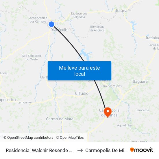 Residencial Walchir Resende Costa to Carmópolis De Minas map