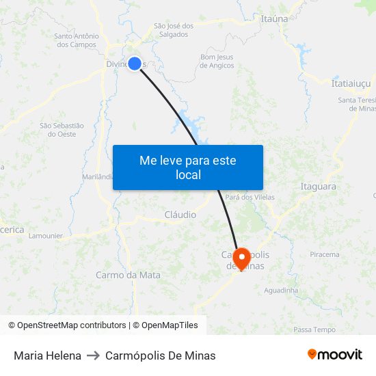 Maria Helena to Carmópolis De Minas map