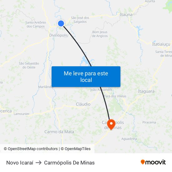 Novo Icaraí to Carmópolis De Minas map