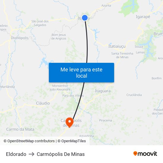 Eldorado to Carmópolis De Minas map
