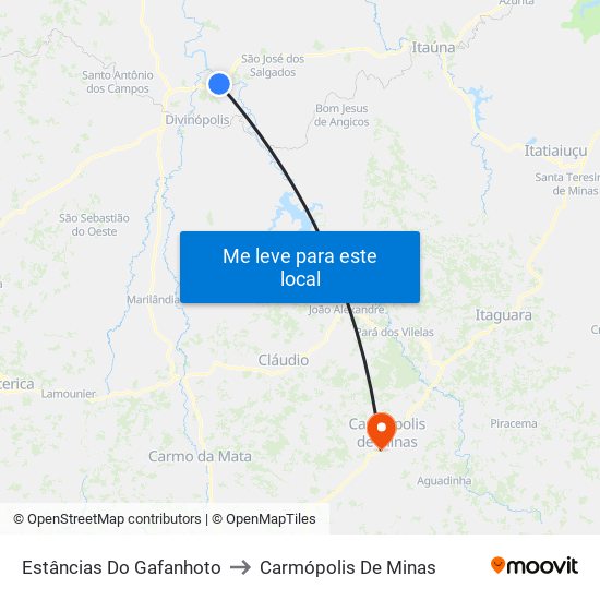 Estâncias Do Gafanhoto to Carmópolis De Minas map