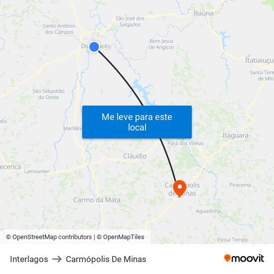 Interlagos to Carmópolis De Minas map