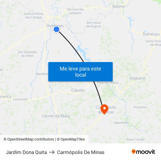 Jardim Dona Quita to Carmópolis De Minas map