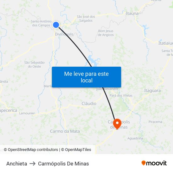 Anchieta to Carmópolis De Minas map