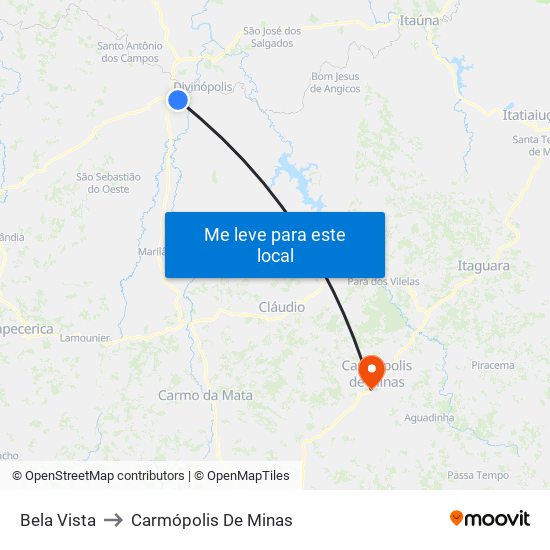 Bela Vista to Carmópolis De Minas map