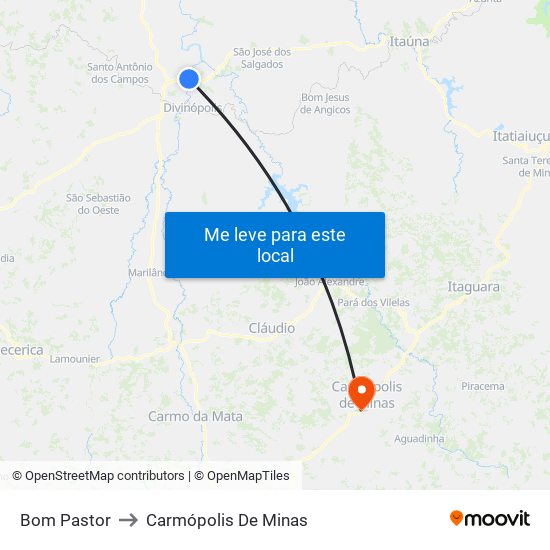 Bom Pastor to Carmópolis De Minas map