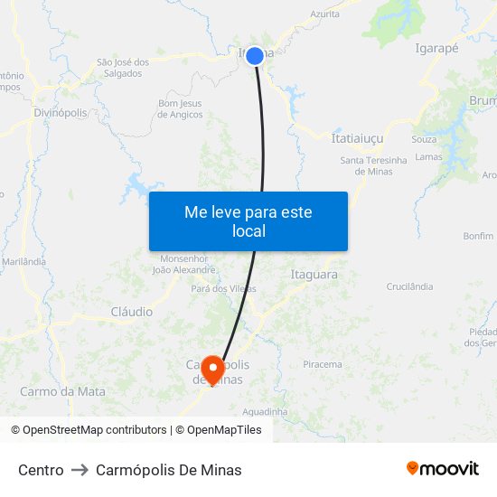 Centro to Carmópolis De Minas map