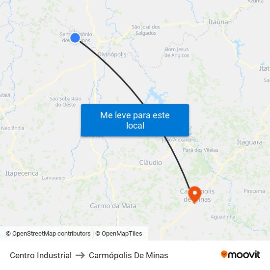 Centro Industrial to Carmópolis De Minas map