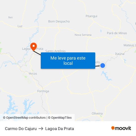 Carmo Do Cajuru to Lagoa Da Prata map