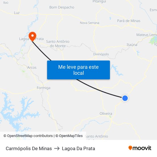 Carmópolis De Minas to Lagoa Da Prata map