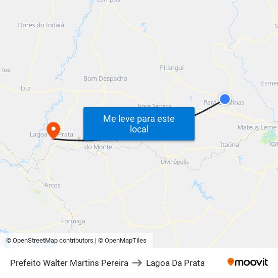 Prefeito Walter Martins Pereira to Lagoa Da Prata map