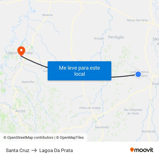 Santa Cruz to Lagoa Da Prata map