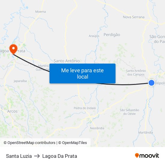 Santa Luzia to Lagoa Da Prata map