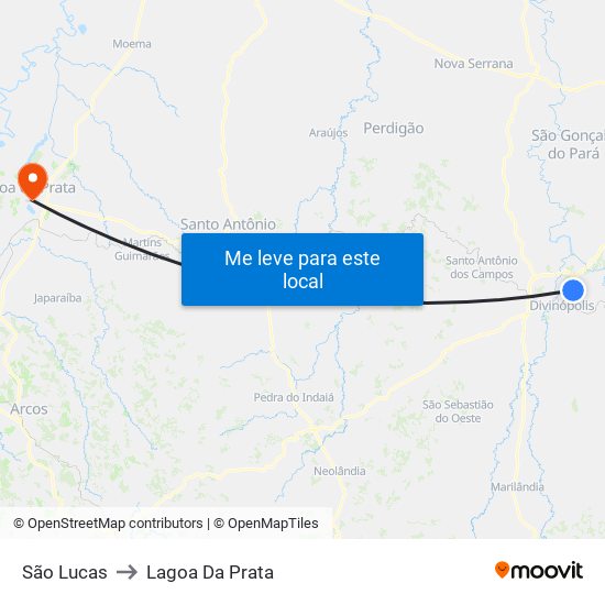 São Lucas to Lagoa Da Prata map