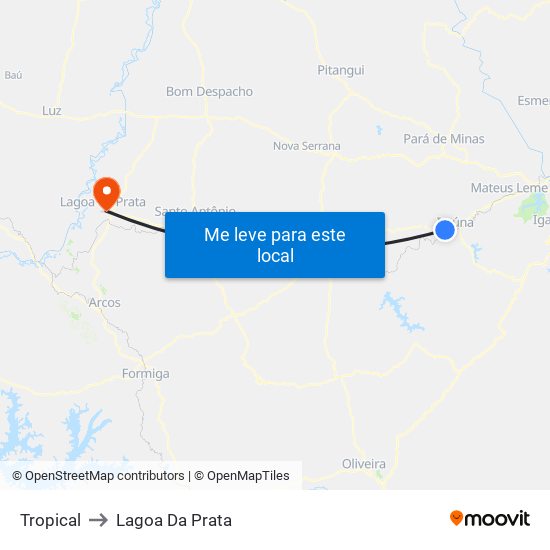 Tropical to Lagoa Da Prata map