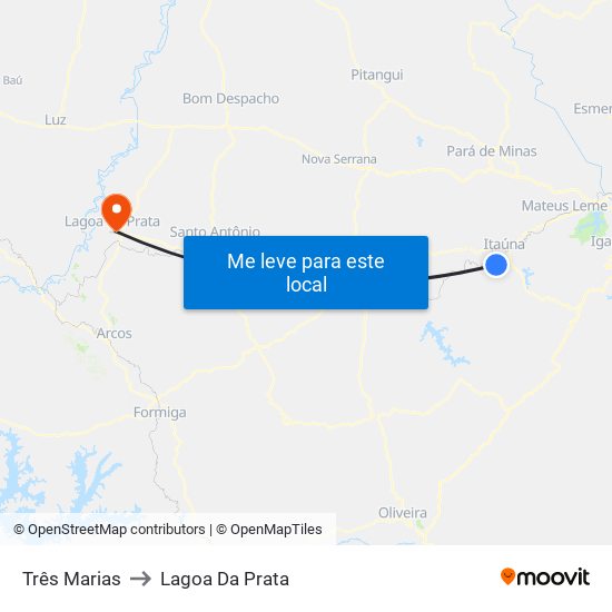 Três Marias to Lagoa Da Prata map