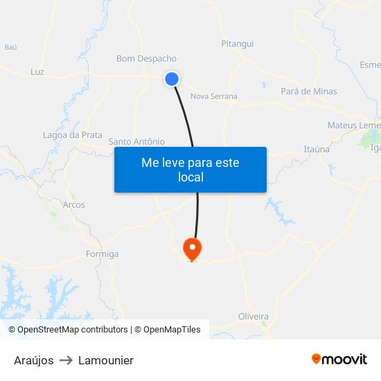 Araújos to Lamounier map