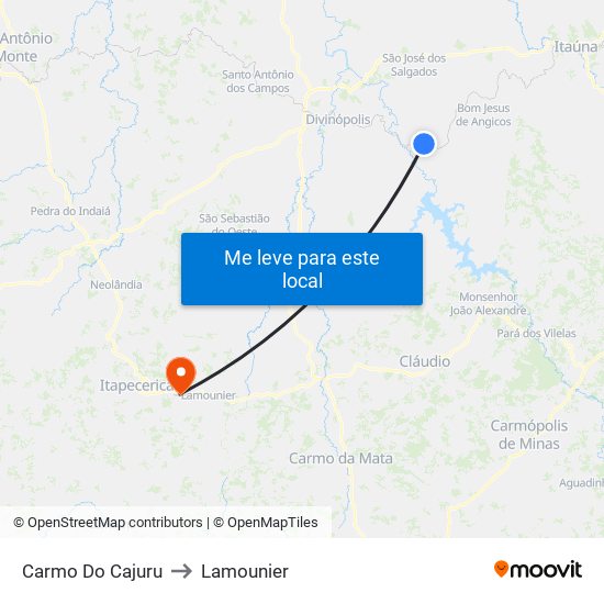 Carmo Do Cajuru to Lamounier map