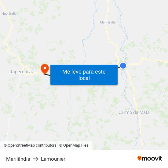 Marilândia to Lamounier map