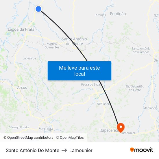 Santo Antônio Do Monte to Lamounier map