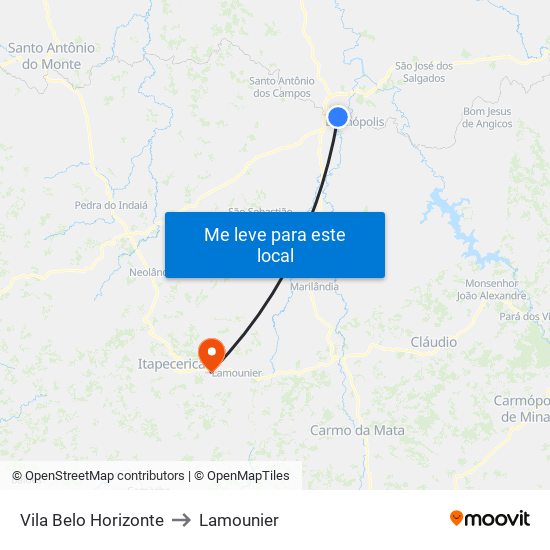 Vila Belo Horizonte to Lamounier map