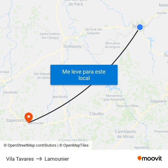 Vila Tavares to Lamounier map