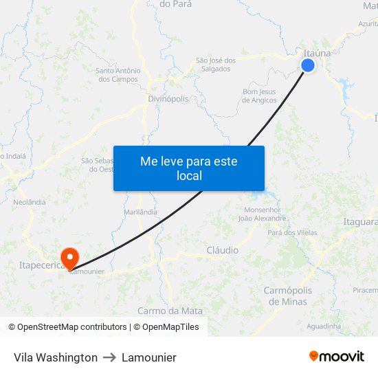 Vila Washington to Lamounier map