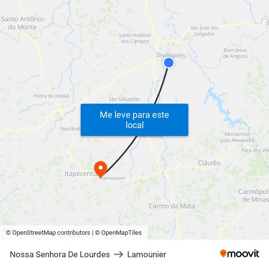 Nossa Senhora De Lourdes to Lamounier map
