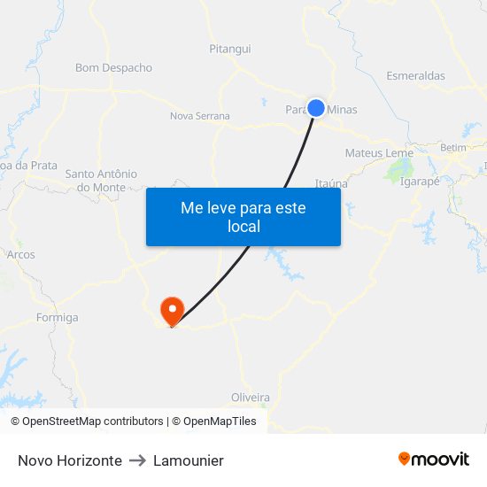 Novo Horizonte to Lamounier map