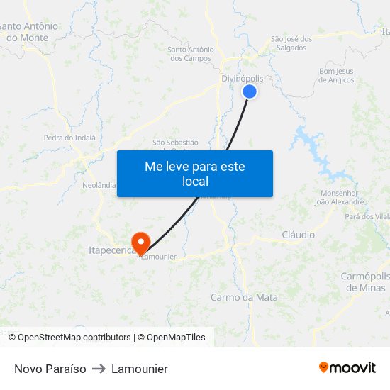 Novo Paraíso to Lamounier map