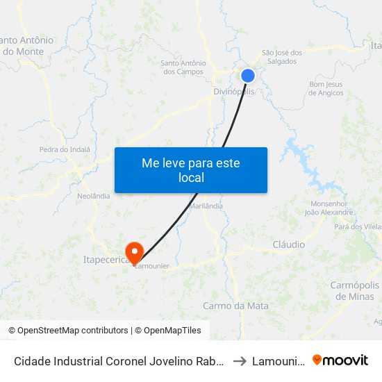Cidade Industrial Coronel Jovelino Rabelo to Lamounier map