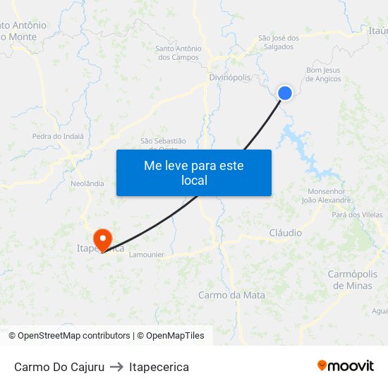 Carmo Do Cajuru to Itapecerica map