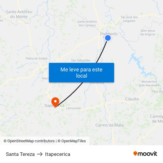 Santa Tereza to Itapecerica map