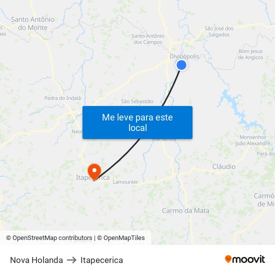 Nova Holanda to Itapecerica map
