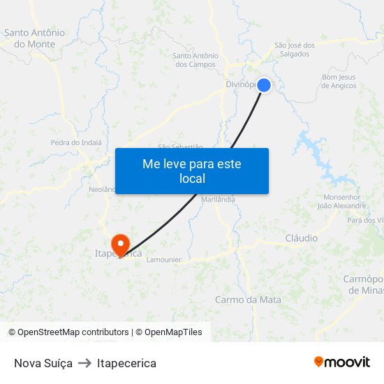 Nova Suíça to Itapecerica map