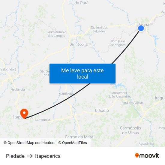 Piedade to Itapecerica map
