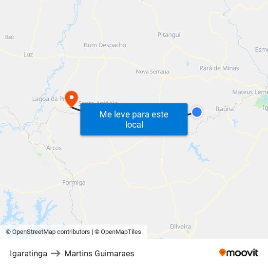 Igaratinga to Martins Guimaraes map