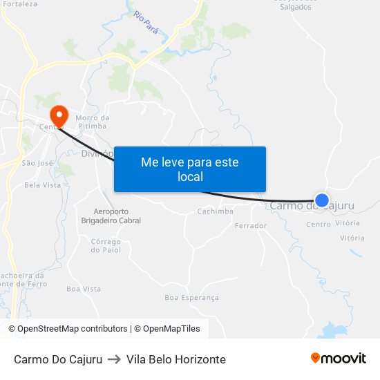 Carmo Do Cajuru to Vila Belo Horizonte map