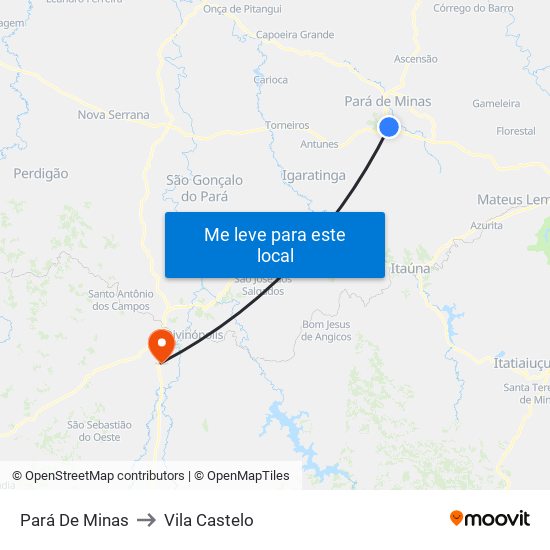 Pará De Minas to Vila Castelo map