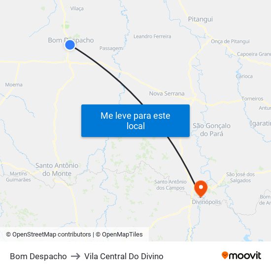 Bom Despacho to Vila Central Do Divino map
