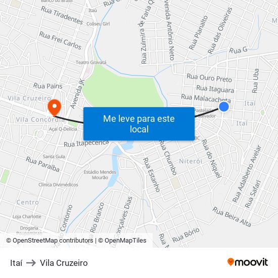 Itaí to Vila Cruzeiro map