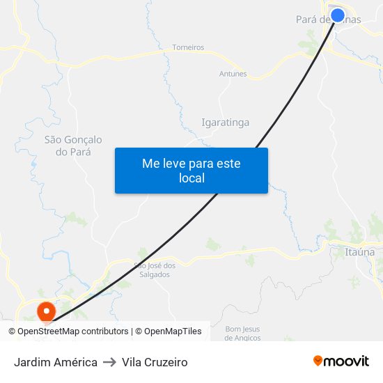 Jardim América to Vila Cruzeiro map