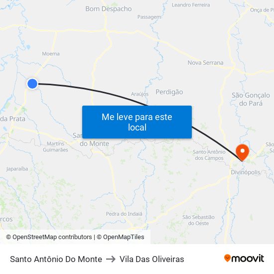 Santo Antônio Do Monte to Vila Das Oliveiras map