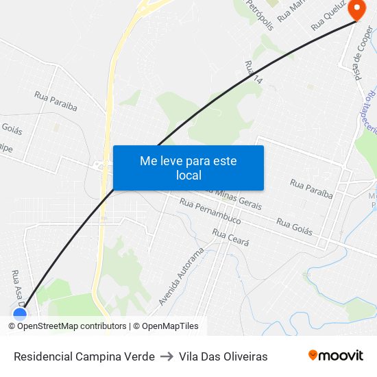 Residencial Campina Verde to Vila Das Oliveiras map